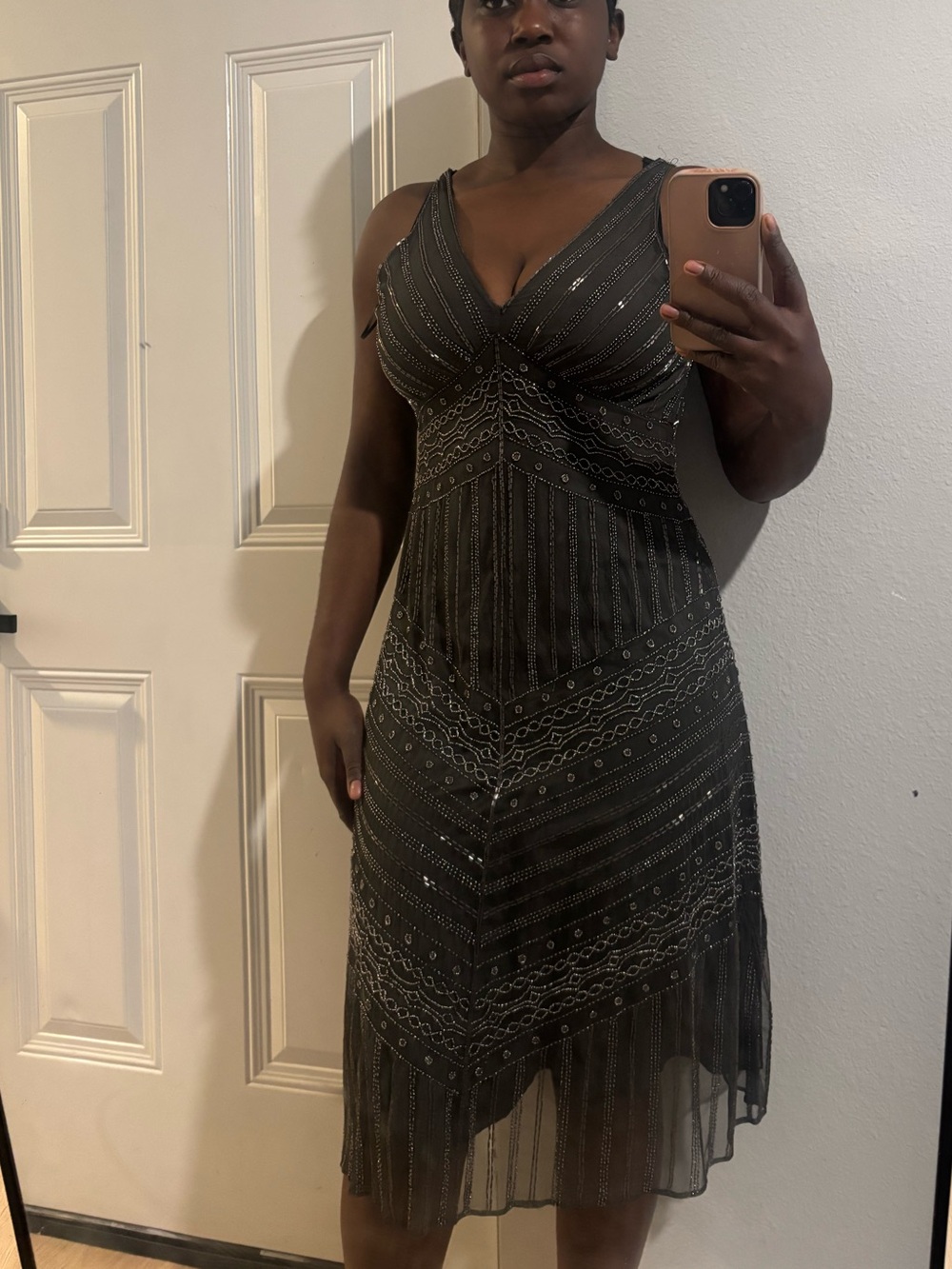 Ralph Lauren Black Beaded V-Neck Mini Dress - Picture 2 of 6